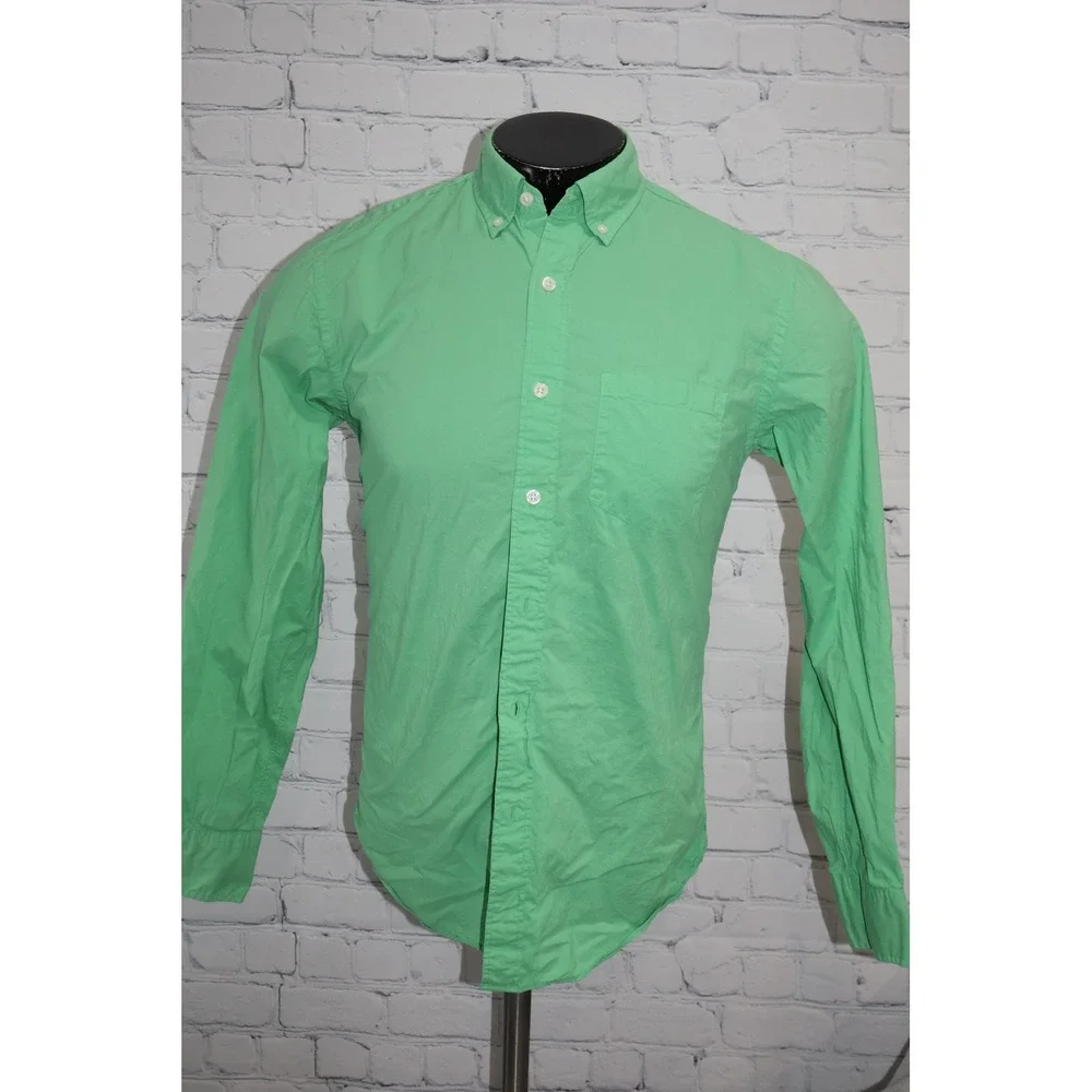 J.Crew Button Down Shirt Mens Small Green Long Sleeve Light Weight Cotton Pocket